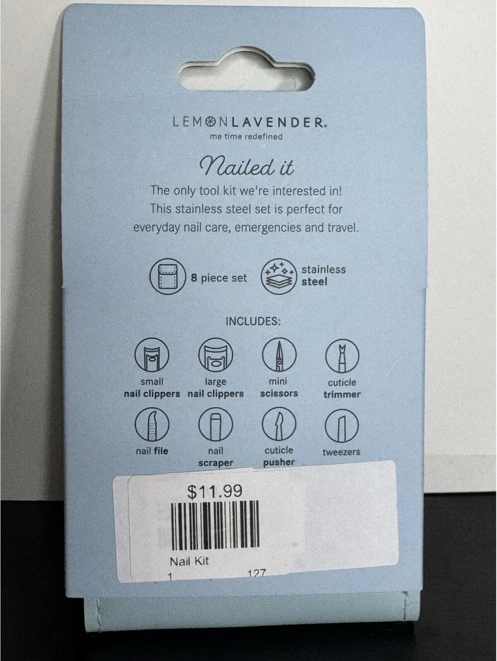 Lemon Lavender File It Away 8pc Manicure Pedicure Kit Light Blue Travel Size NEW